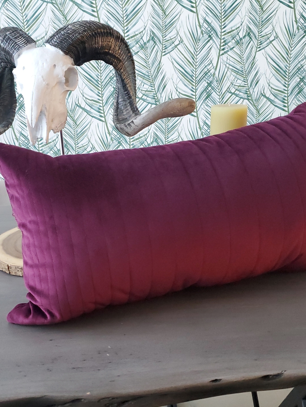 Soho Living- Plum Quilted Lumbar Pillow Velvet Texture Like New